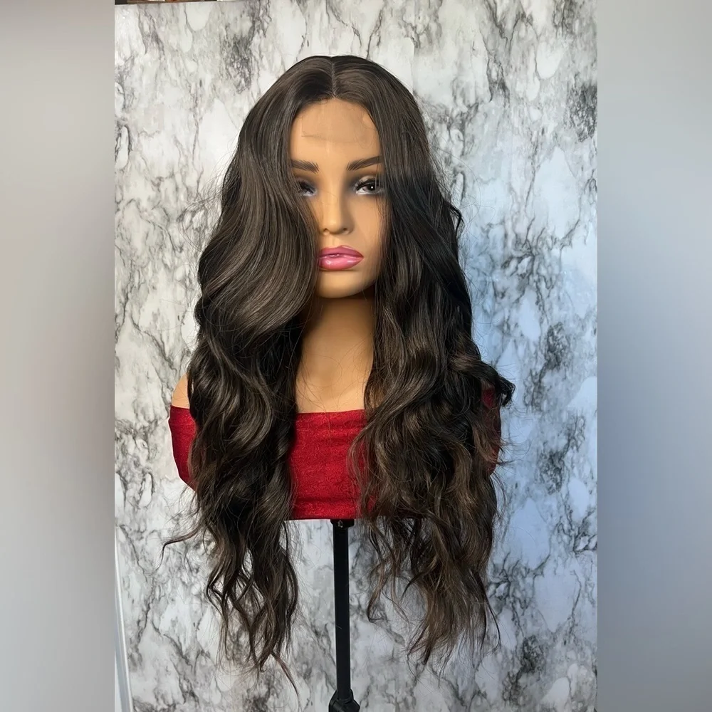 4 x 2 Front lace Closure Wavy Brown Wig  26 Inch